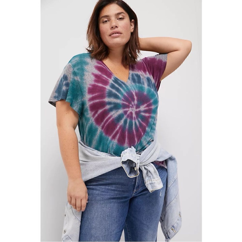 NEW Anthropologie T.La Ophelia V-Neck Knit Tie Dye Flutter-Sleeved Tee Plus 1X